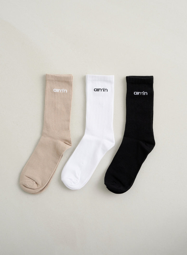 Black/White/Beige Aim'n Logo Socks 3-pack Black/White/Beige Aim&