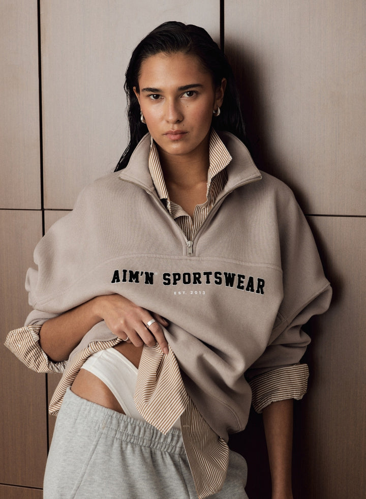 Dark Clay Varsity Sweat Half Zip Dark Clay Varsity Sweat Half Zip