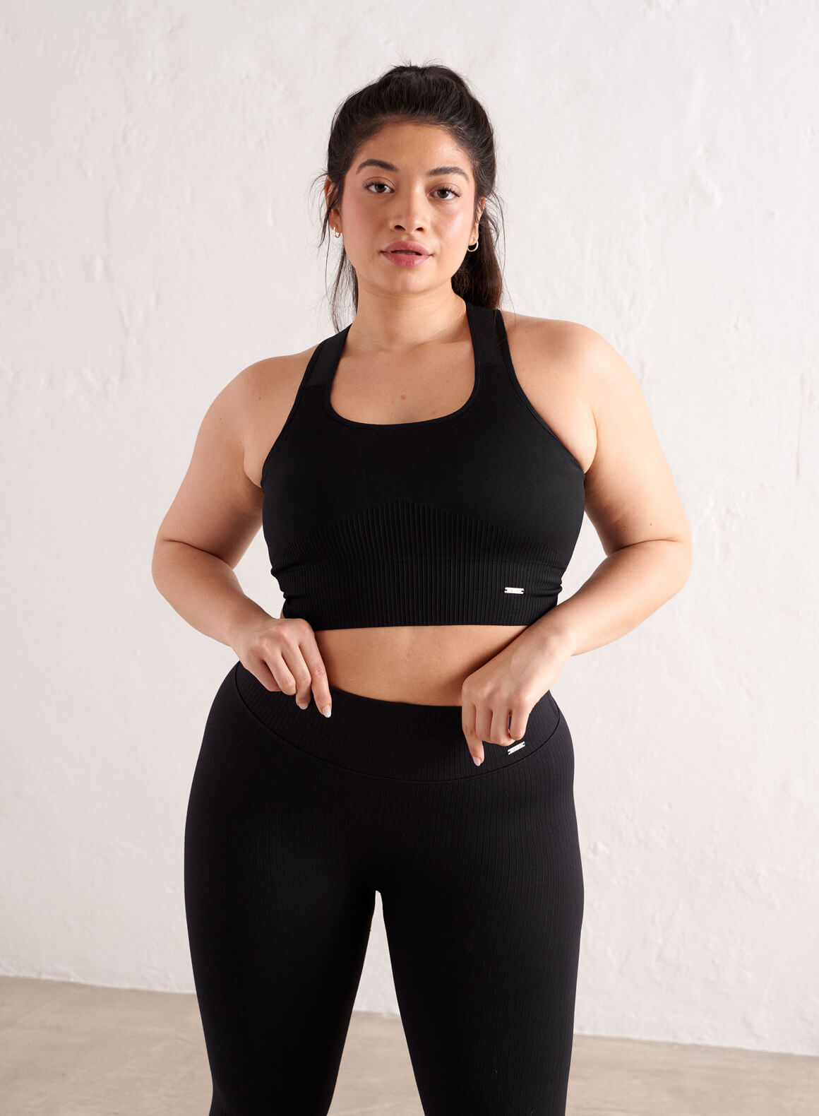 BLACK HIGH SUPPORT RIBBED BRA – AIMN NZ