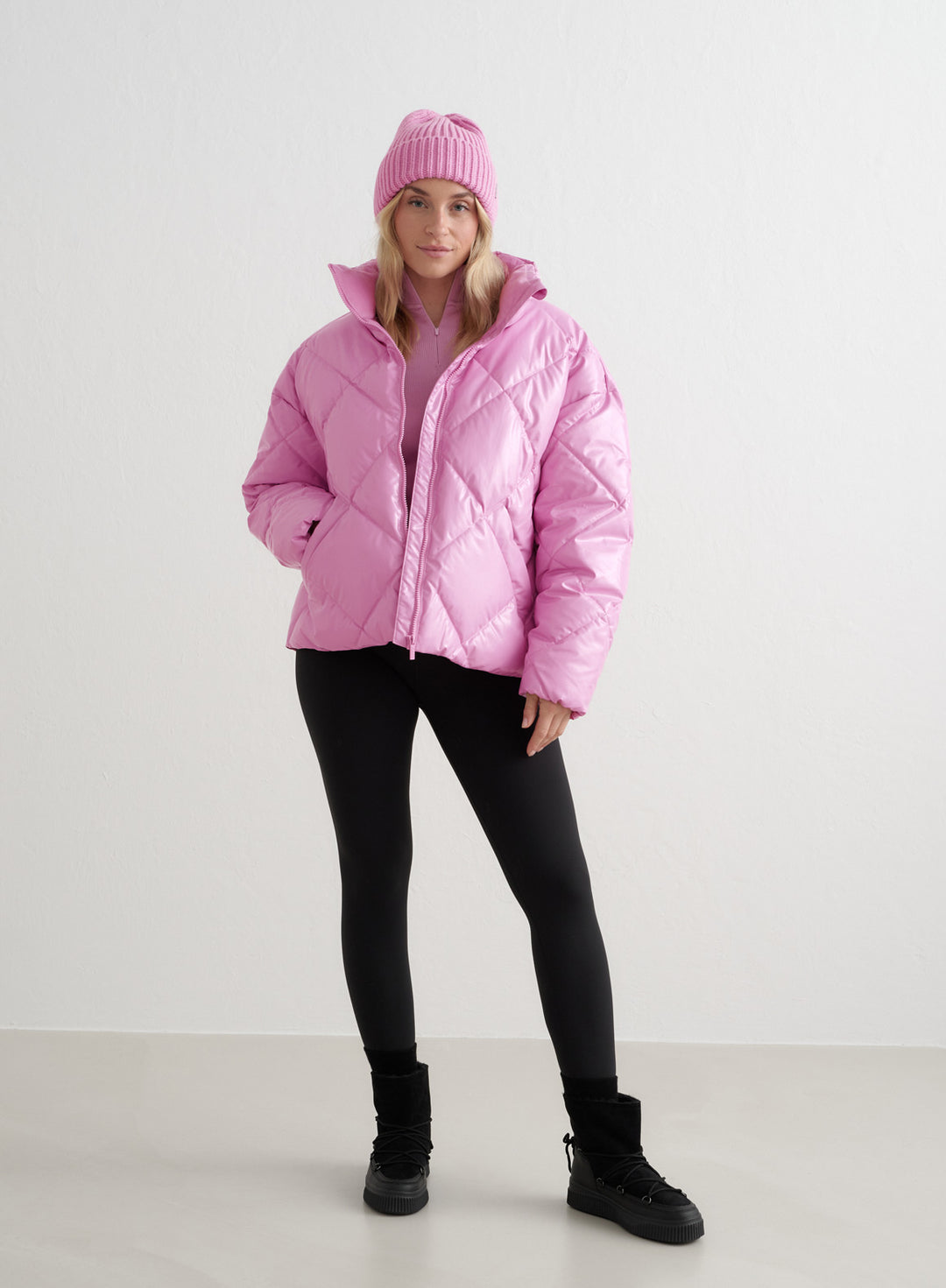 Peony Pink Diamond Quilt Puffer Jacket – AIMN NZ