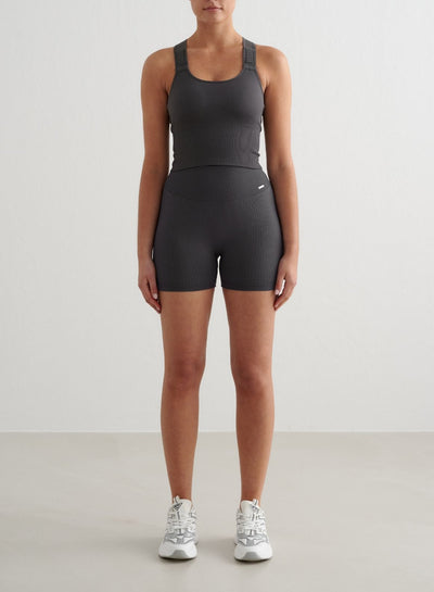 Shadow Grey Ribbed Seamless Midi Biker Shorts