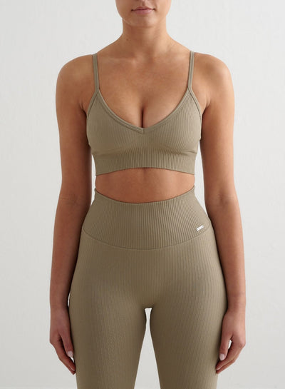 Green Tea Ribbed Seamless Deep Cut Bra