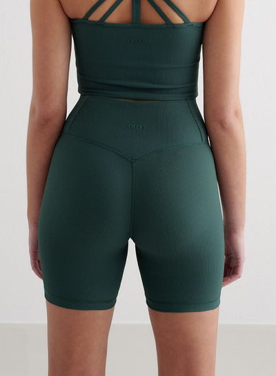 Deep Emerald Ribbed Performance Midi Biker Shorts