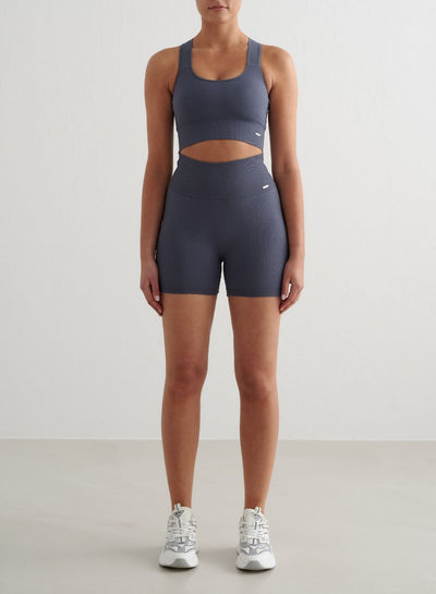 Storm Blue Ribbed Seamless Midi Biker Shorts