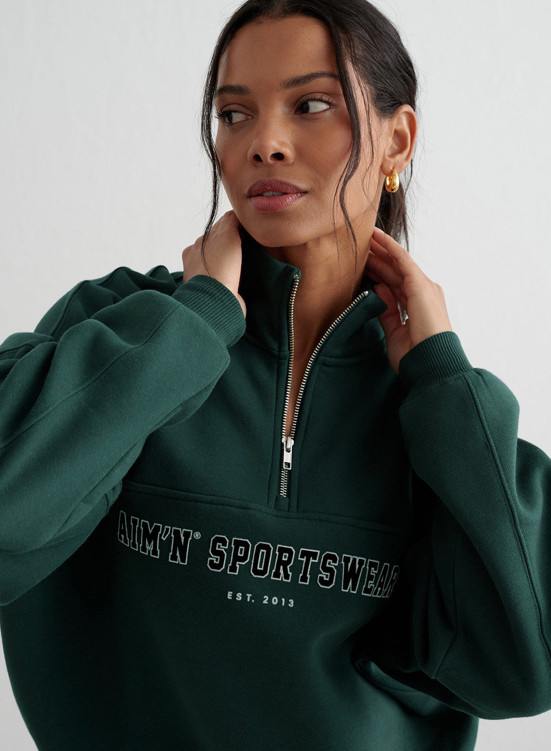 Deep Emerald Varsity Sweat Half Zip – AIMN NZ