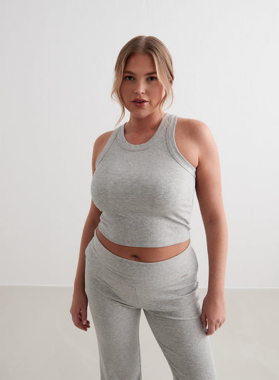 Grey Melange Ease Ribbed Tank Top
