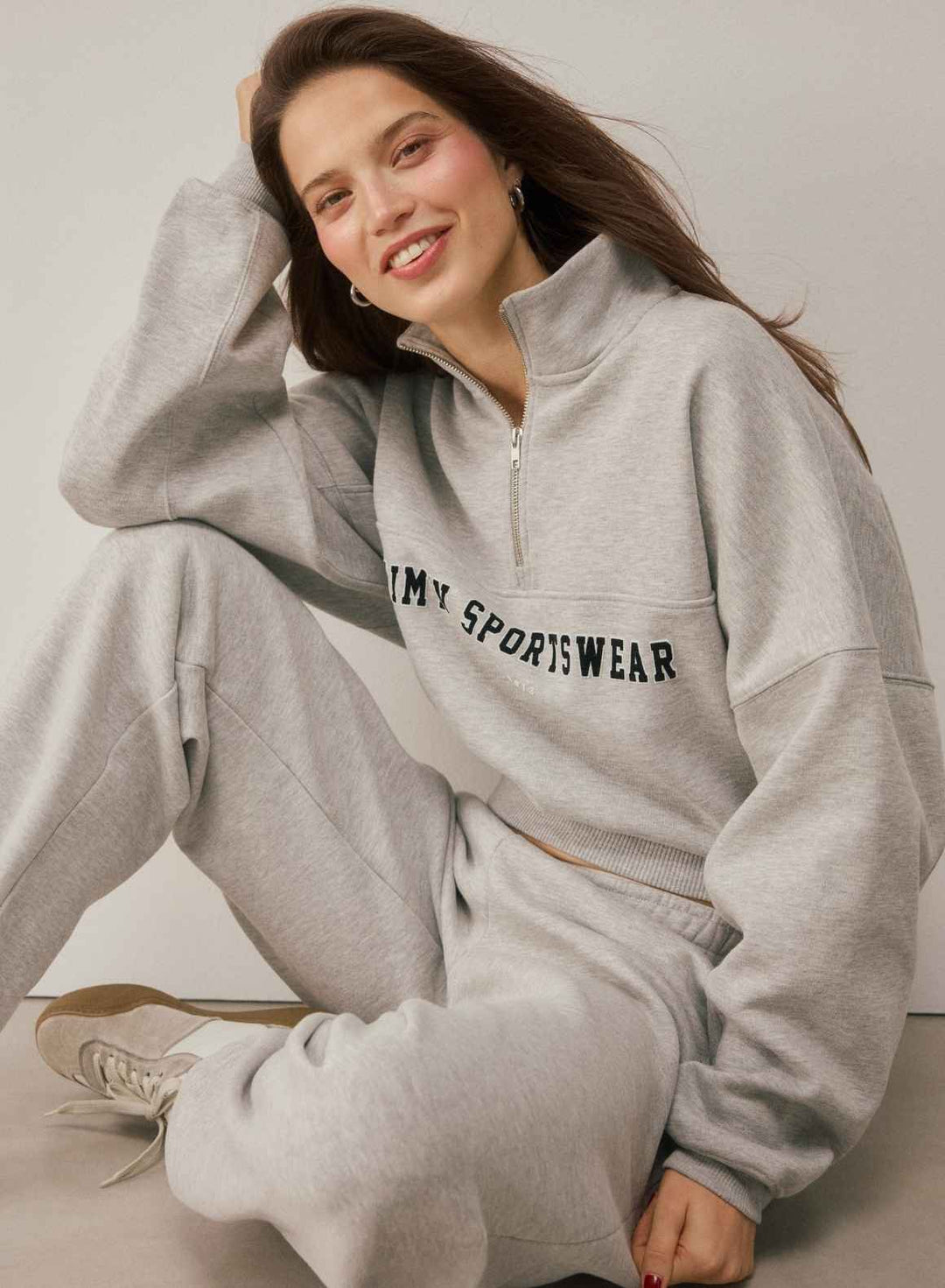 Grey Melange Varsity Sweat Half Zip – AIMN NZ