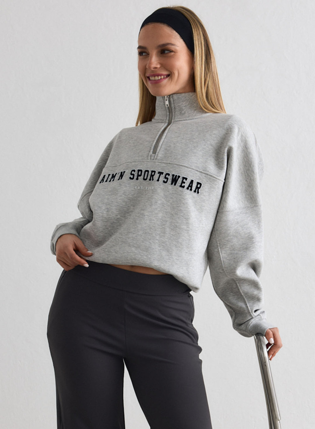 Grey Melange Varsity Sweat Half Zip – AIMN NZ