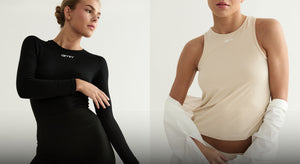 Two models wearing two different Soft Basic tops. The ultimate basic tops for all occasions.
