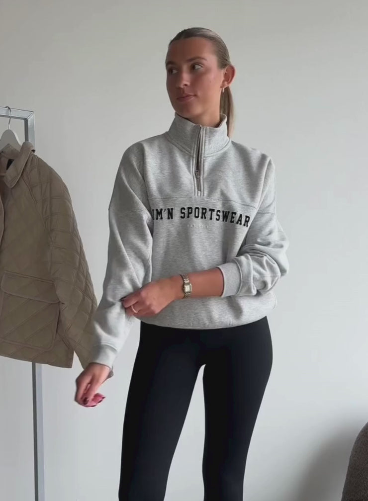 Grey Melange Varsity Sweat Half Zip – AIMN NZ