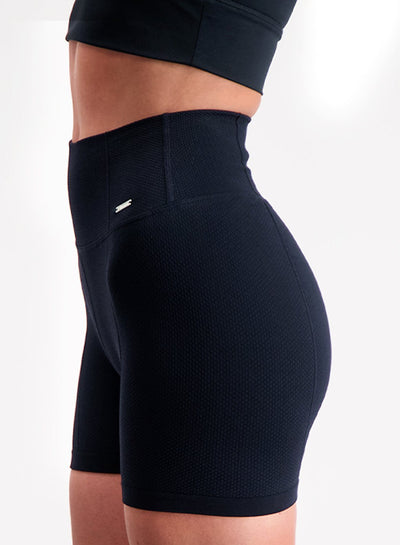NAVY LUXE SEAMLESS MIDI BIKER SHORTS